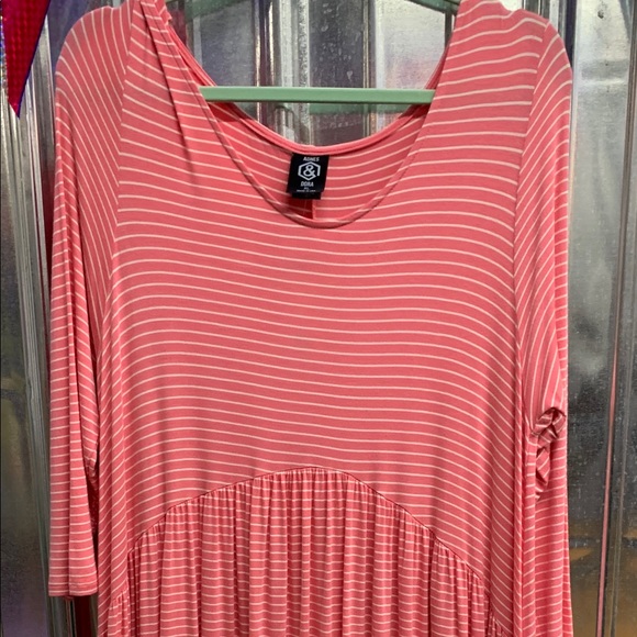 Agnes & Dora Muse Midi Dress Coral & Ivory Stripes - Picture 5 of 7